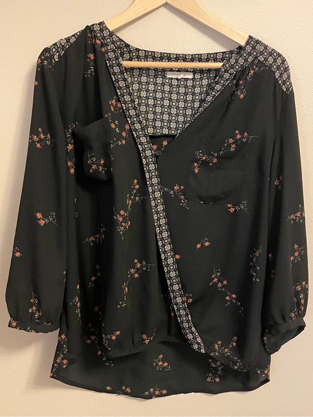 Maurices - Black Floral Boho Surplice Blouse – Size Large